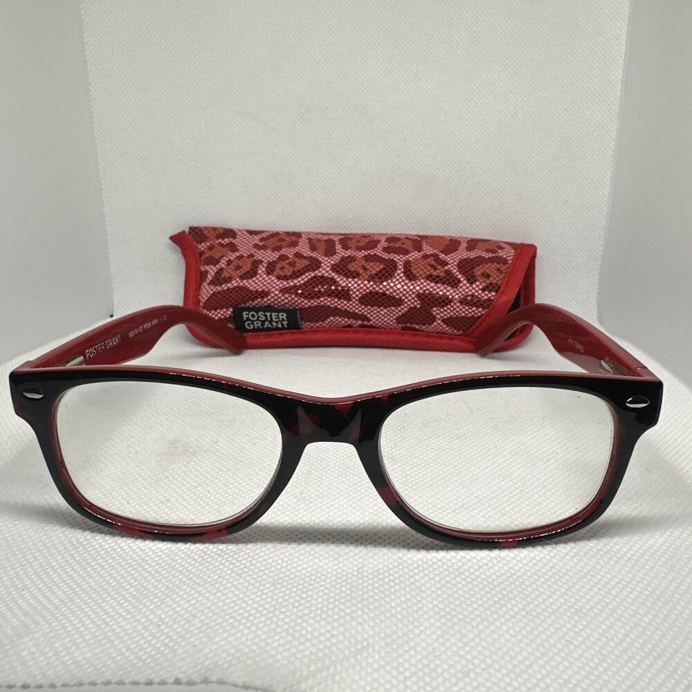 Foster Grant Laney Womens Reading Glasses +1.75 Red Round Readers with Case